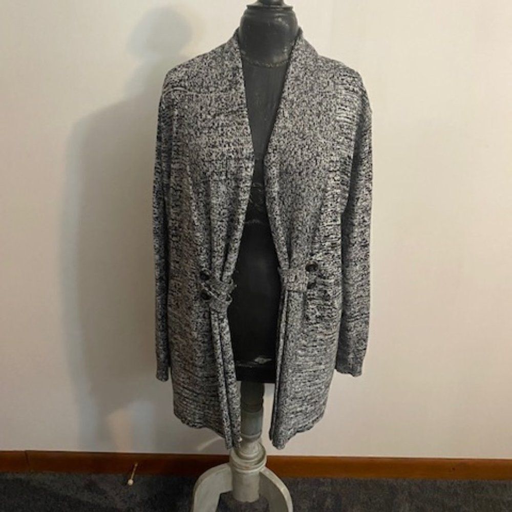 Apt 9 Black/Gray Knit open cardigan with side buttons, size XL